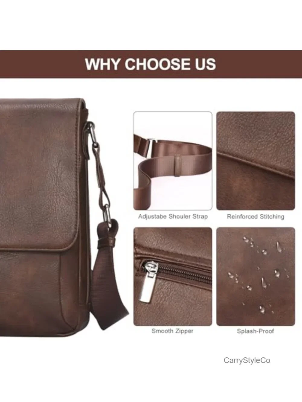 Vegan Leather Mens Crossbody Bag Messenger Tablet Shoulder Purse Travel Work
